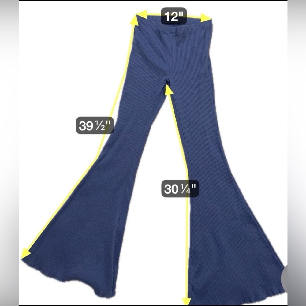 Aerie Blue Kick-It Ribbed High Waisted Super Flare Pull On Pants Small Petite - Picture 9 of 9